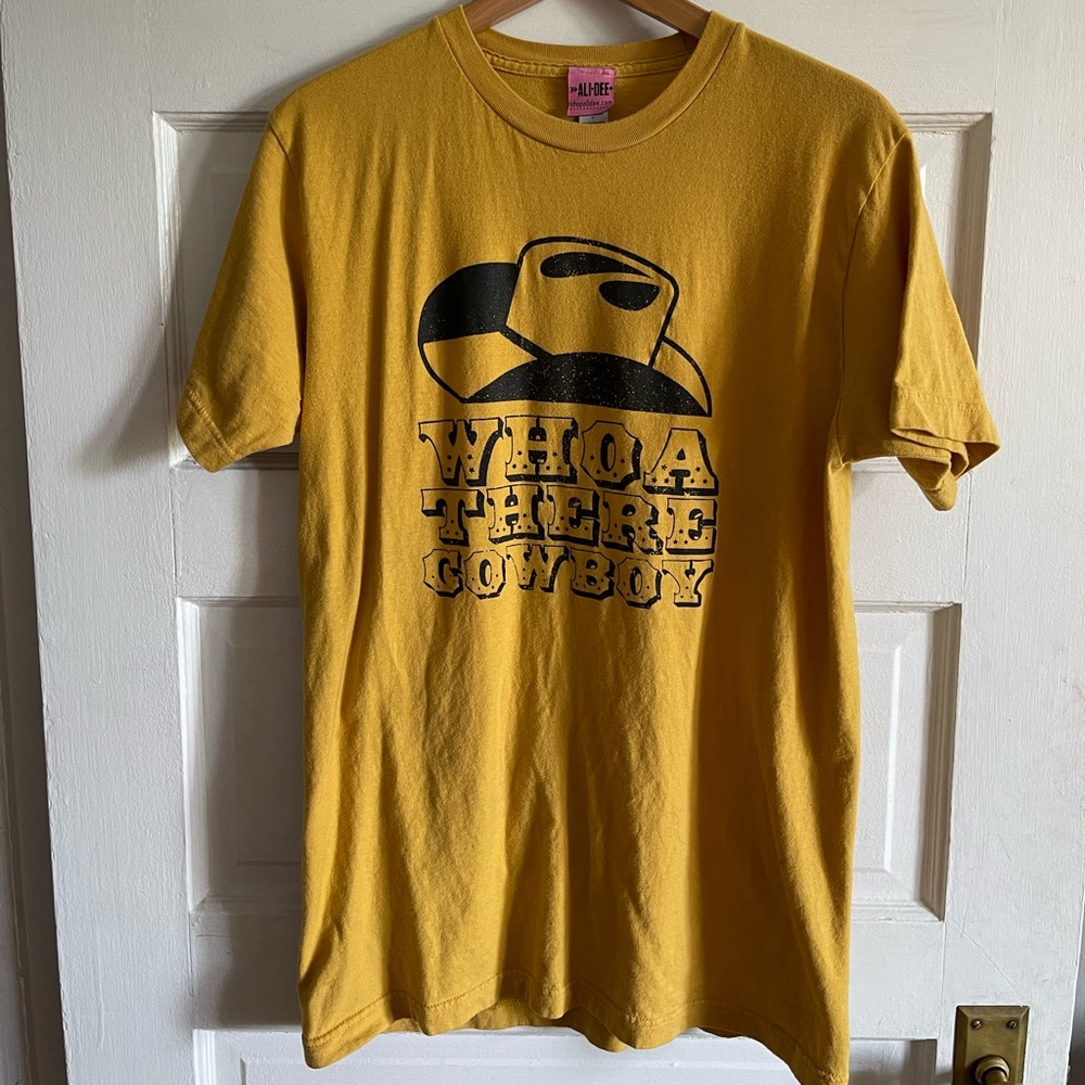 Ali Dee Women's Whoa There Cowboy Graphic Tee, Size Medium, Mustard Yellow